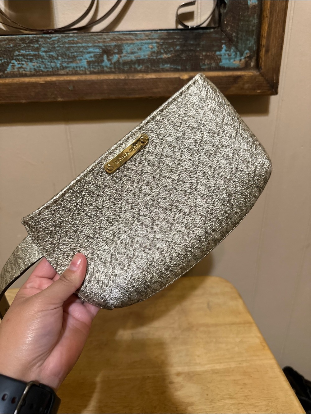 Michael Kors Metallic Silver Signature Wristlet